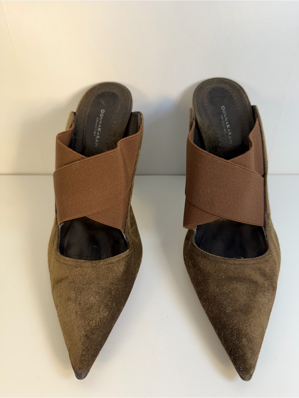 Donna Karan Collection Green Suede Pointed-Toe Slip-On Heels